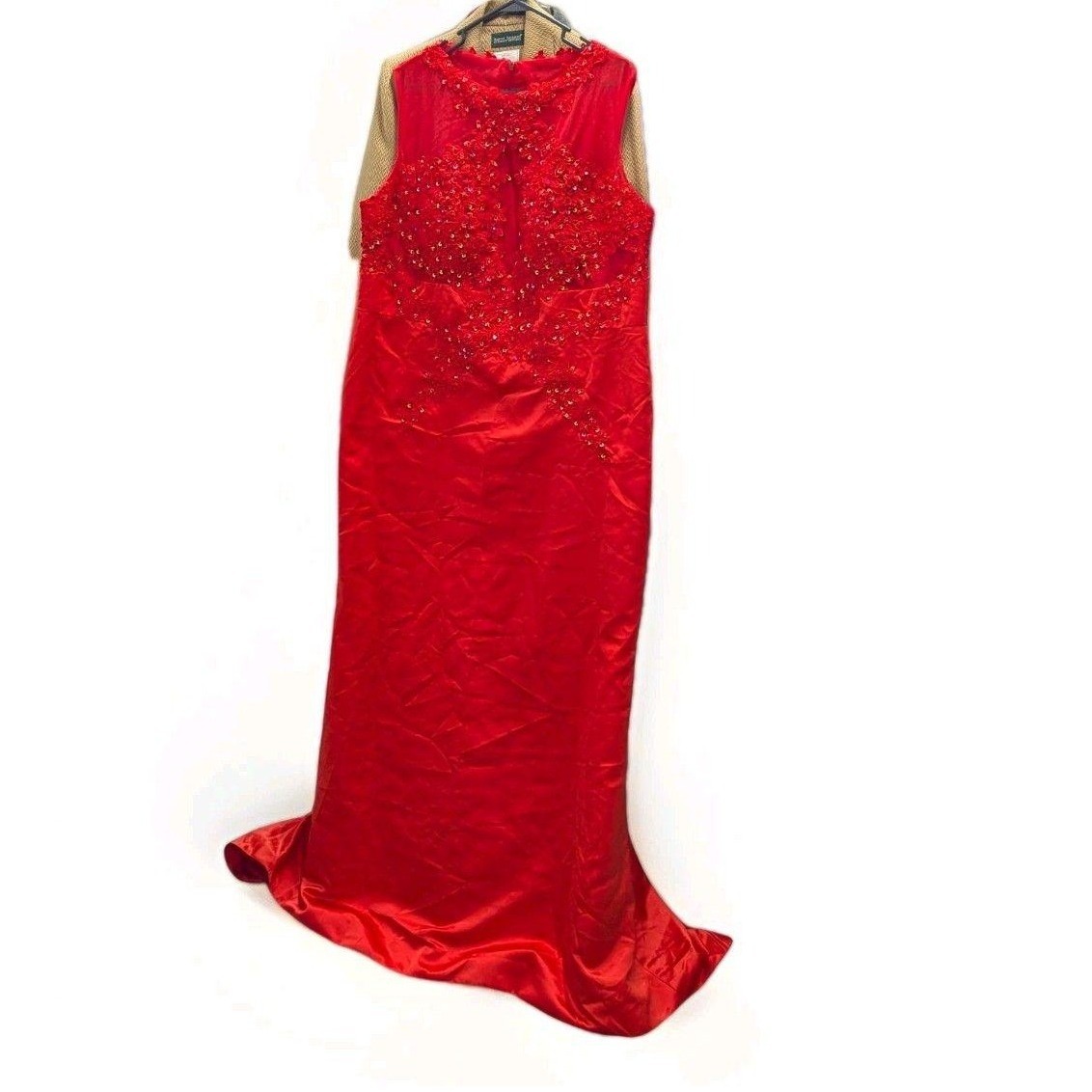 Quinceanera Red Beaded Mermaid Formal Gown Prom Pagent Dress Train 16/18